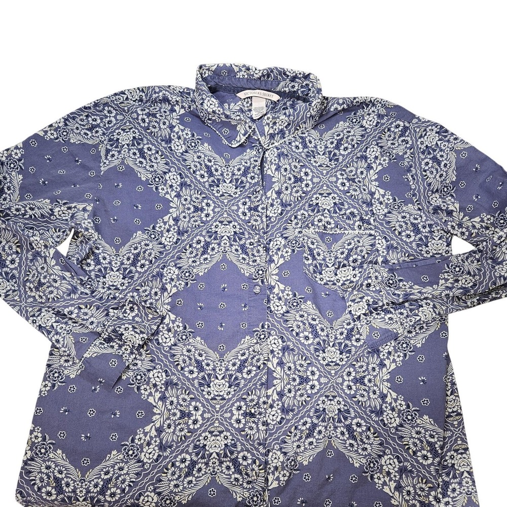 Victoria's Secret‎ Shirt Womens Large Blue Floral Bandana Button Down Nightshirt - Picture 4 of 10